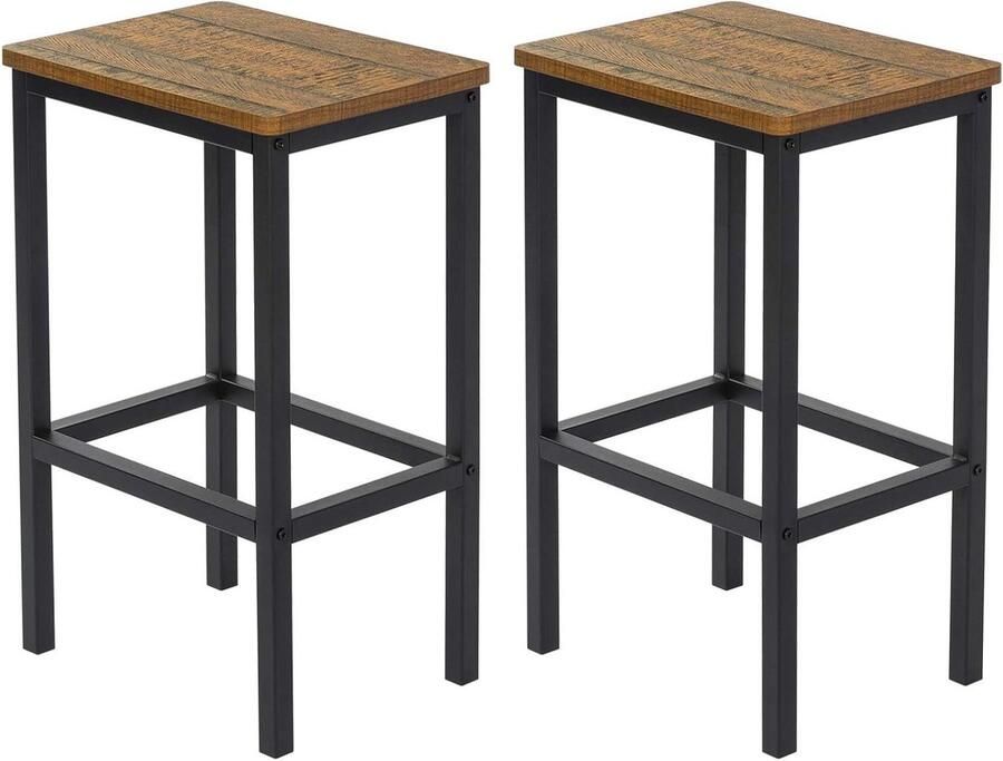 2-delige set bistrokruk barstoel met voetensteun stalen frame vintage industrieel design geschikt voor woonkamer eetkamer keuken bruin (30 x 40 x 64 cm) Barkruk