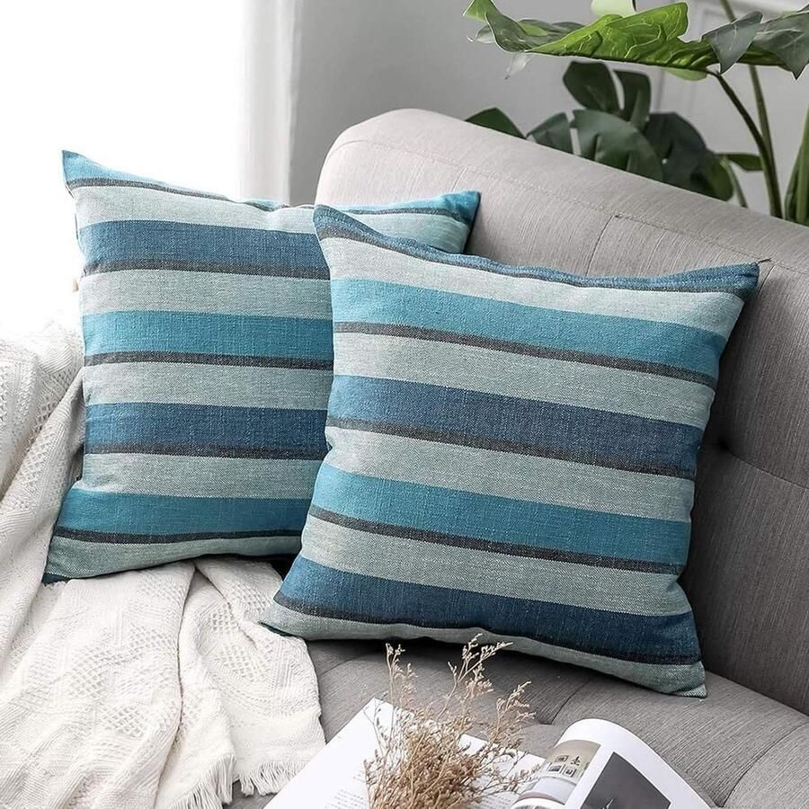 2-delige set decoratieve kussenhoezen in linnenlook sierkussen overtrek voor bank slaapkamer woonkamer 40 x 40 cm blauw