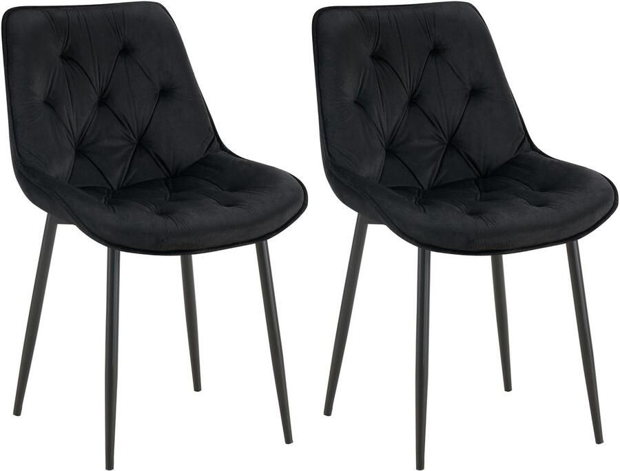 CLP Wallace Set van 2 eetkamerstoelen Zonder armleuning Metalen frame Vloerbeschermers Velvet Fluweel zwart