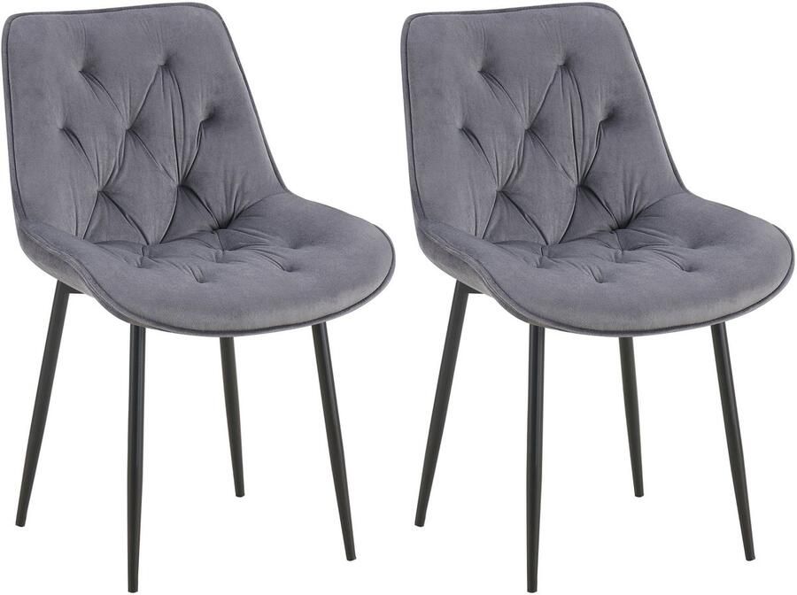 CLP Wallace Set van 2 eetkamerstoelen Zonder armleuning Metalen frame Vloerbeschermers Velvet Fluweel donkergrijs