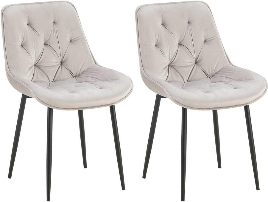 CLP Wallace Set van 2 eetkamerstoelen Zonder armleuning Metalen frame Vloerbeschermers Velvet Fluweel grijs
