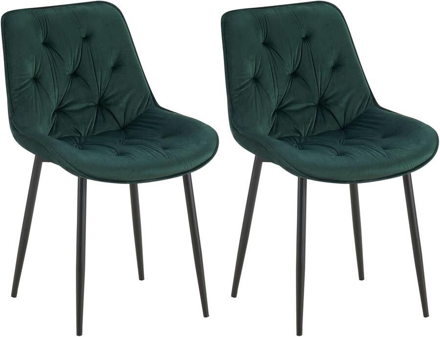 CLP Wallace Set van 2 eetkamerstoelen Zonder armleuning Metalen frame Vloerbeschermers Velvet Fluweel groen