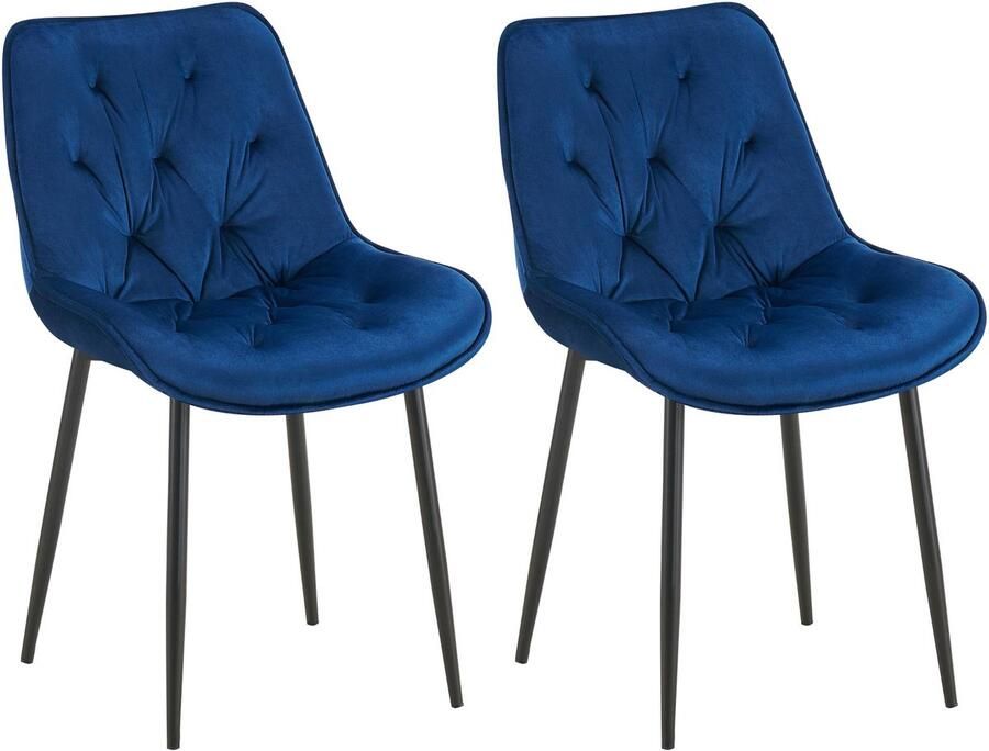 CLP Wallace Set van 2 eetkamerstoelen Zonder armleuning Metalen frame Vloerbeschermers Velvet Fluweel blauw