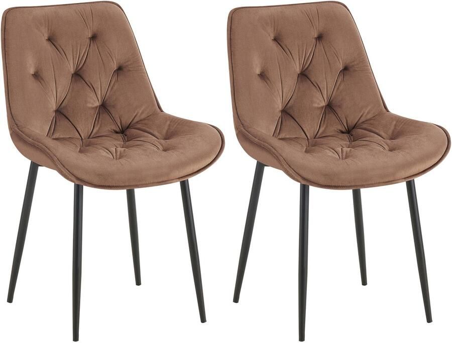 CLP Wallace Set van 2 eetkamerstoelen Zonder armleuning Metalen frame Vloerbeschermers Velvet Fluweel bruin