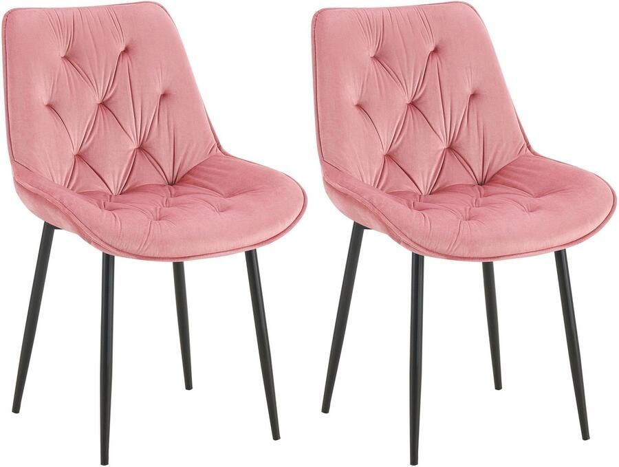 CLP Wallace Set van 2 eetkamerstoelen Zonder armleuning Metalen frame Vloerbeschermers Velvet Fluweel roze