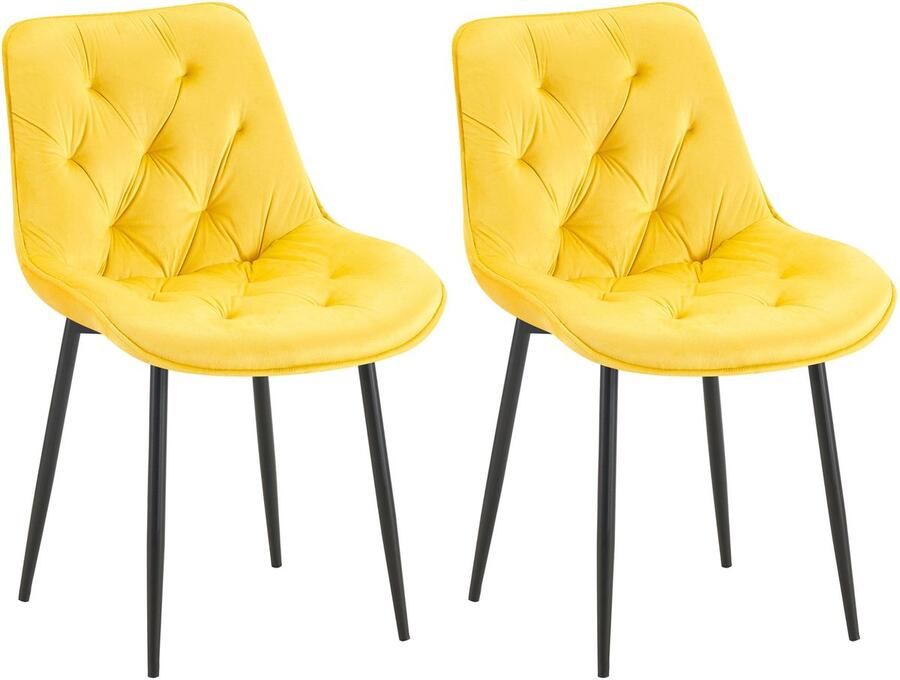 CLP Wallace Set van 2 eetkamerstoelen Zonder armleuning Metalen frame Vloerbeschermers Velvet Fluweel geel