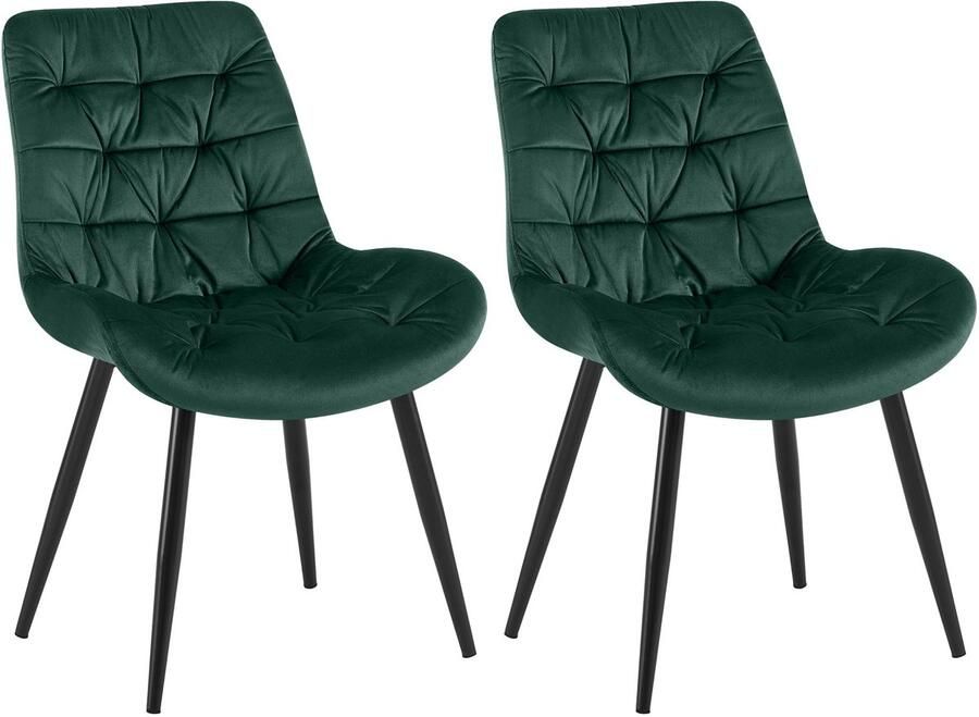 CLP Rossford Set van 2 eetkamerstoelen klassiek met rugleuning velvet fluweel groen