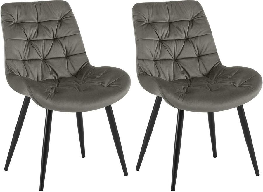 CLP Rossford Set van 2 eetkamerstoelen klassiek met rugleuning velvet fluweel antraciet