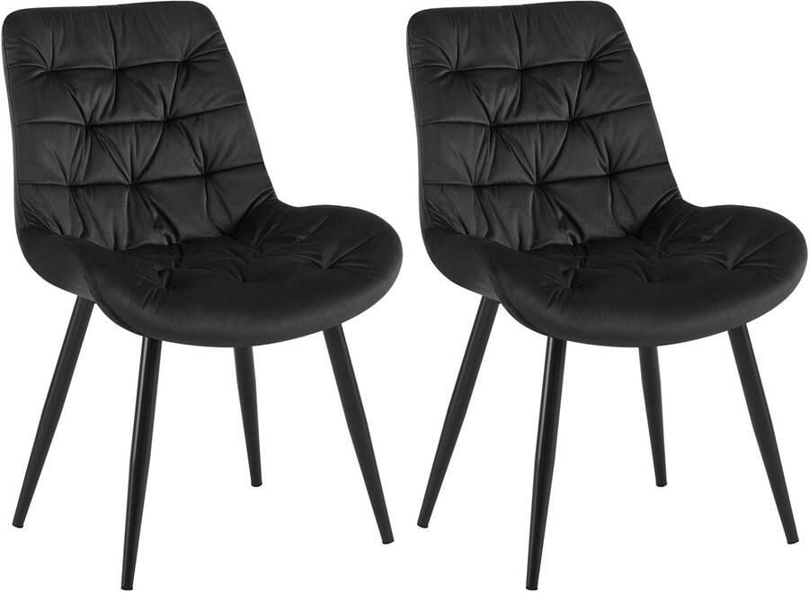 CLP Rossford Set van 2 eetkamerstoelen klassiek met rugleuning velvet fluweel zwart