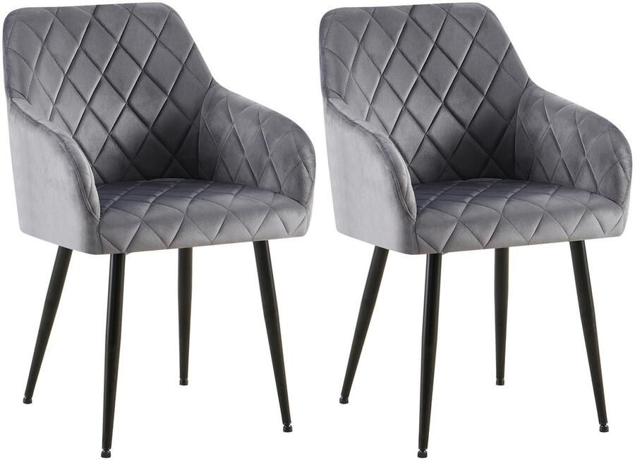 2-delige Set Eetkamerstoelen Fluwelen Zitstoelen Comfortabele Zithouding Tot 150 kg