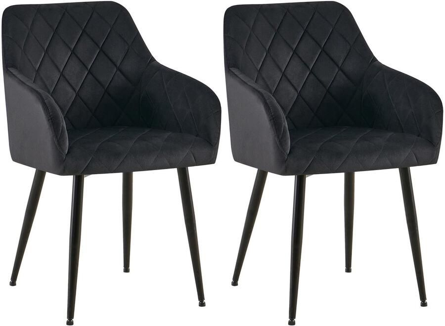 2-delige Set Eetkamerstoelen Fluwelen Zitstoelen Comfortabele Zithouding Tot 150 kg