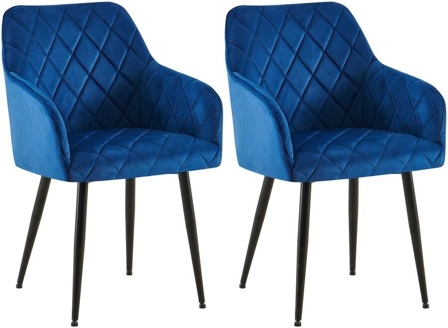 2-delige Set Eetkamerstoelen Fluwelen Zitstoelen Comfortabele Zithouding Tot 150 kg