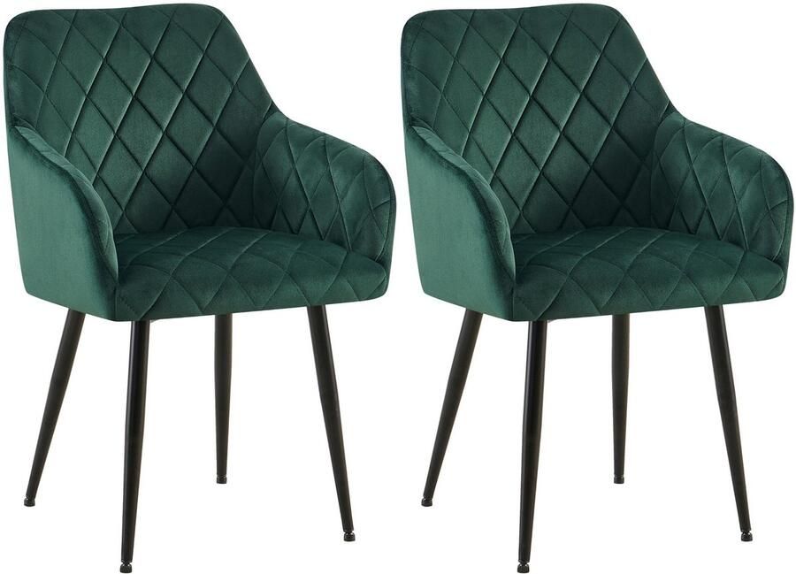 2-delige Set Eetkamerstoelen Fluwelen Zitstoelen Comfortabele Zithouding Tot 150 kg