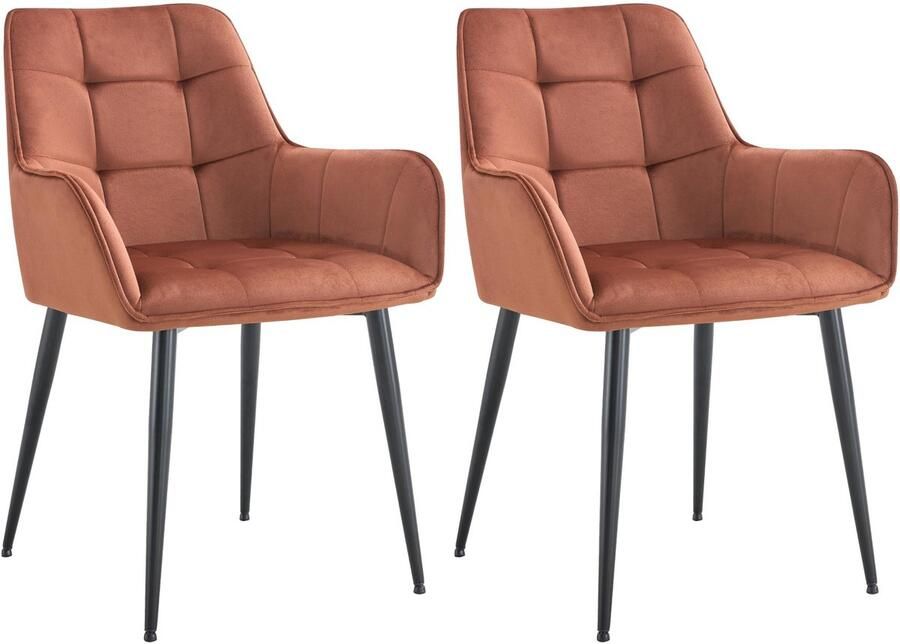 CLP Ferndale Set van 2 eetkamerstoelen met armleuning klassiek met metalen poten velvet fluweel bruin