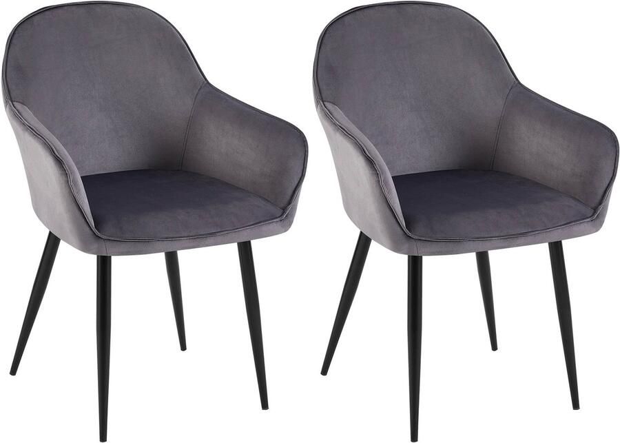 2-delige set Fluwelen Eetkamerstoelen Gewatteerd Comfort Metalen Frame