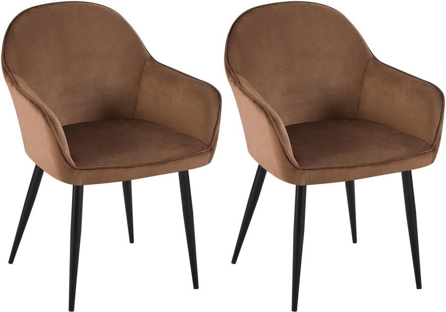 2-delige set Fluwelen Eetkamerstoelen Gewatteerd Comfort Metalen Frame