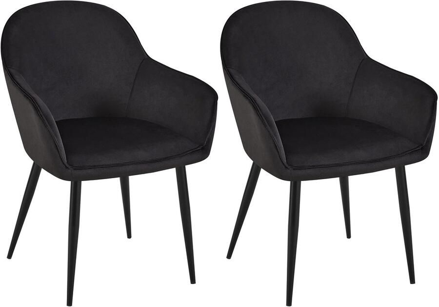 2-delige set Fluwelen Eetkamerstoelen Gewatteerd Comfort Metalen Frame