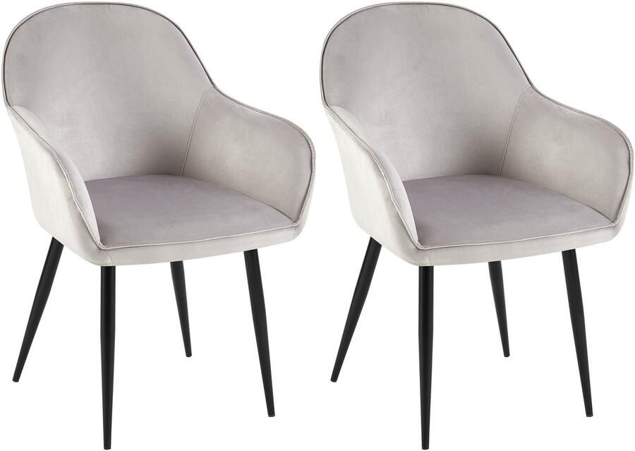 2-delige set Fluwelen Eetkamerstoelen Gewatteerd Comfort Metalen Frame