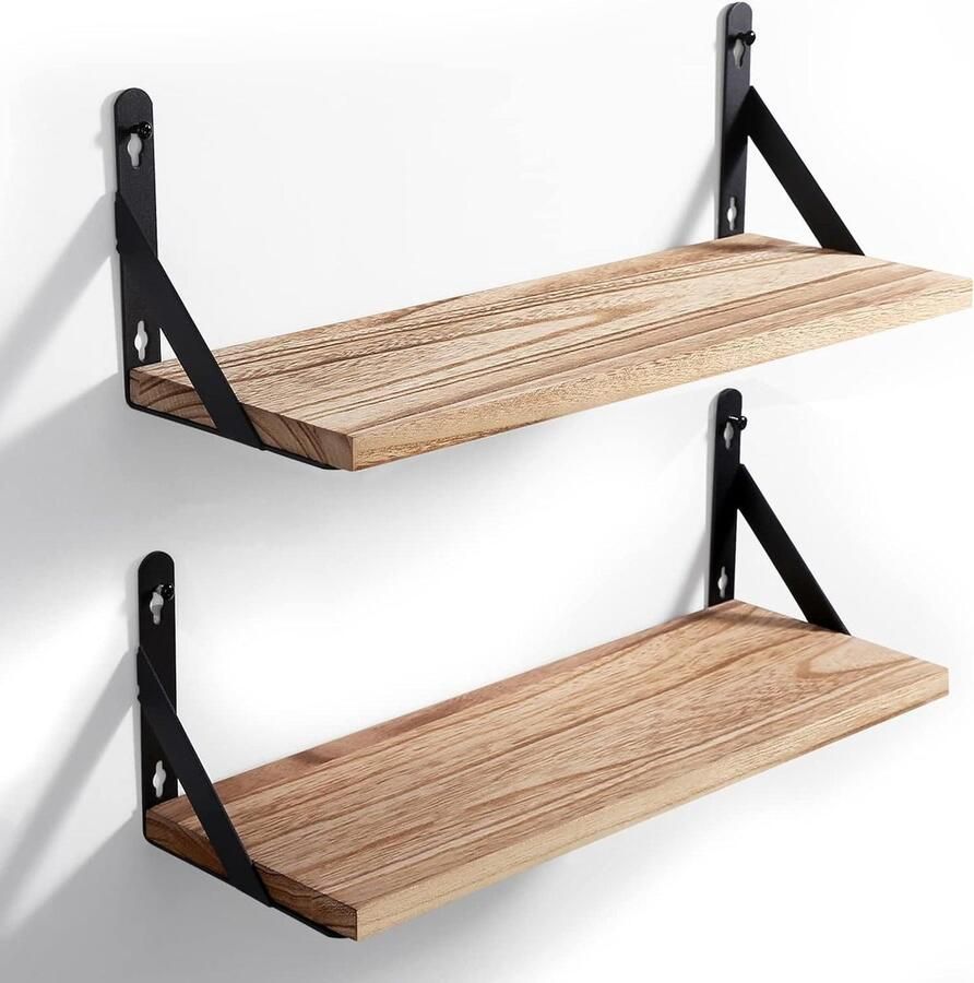 Wandrek van hout 2-delige set decoratieve planken diepte 15 cm lengte 425 cm voor woonkamer slaapkamer AGM