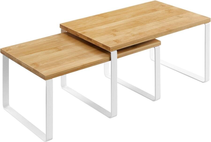 Rootz Living Rootz 2-delige set keukenplank kruidenrek opbergplanken bamboe en metaal opbergruimte uitbreiden theestation organiseren stapelbaar ontwerp 29 7 cm x 19 5 cm x 15 5 cm