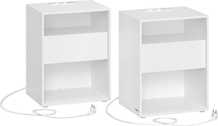 Rootz Living Rootz 2-delige set nachtkastje oplaadnachtkastje mat wit spaanplaat 35 cm x 45 cm x 58 3 cm lade opladen via USB 11 6 kg