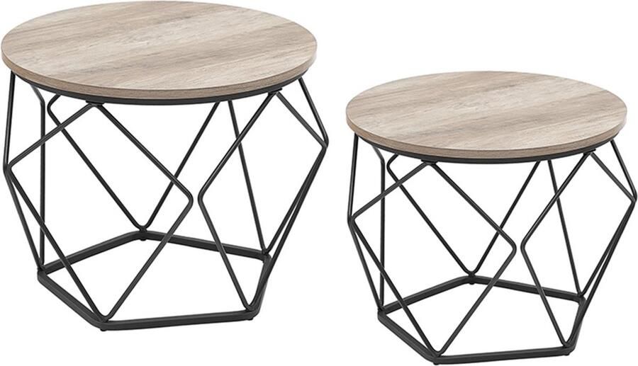 Rootz Living Rootz 2-delige set salontafel Greige Zwart Spaanplaatstaal Grote kleine tafels Lichtgewicht Eenvoudige montage Stijlvol ontwerp 50 cm x 40 cm x 40 cm