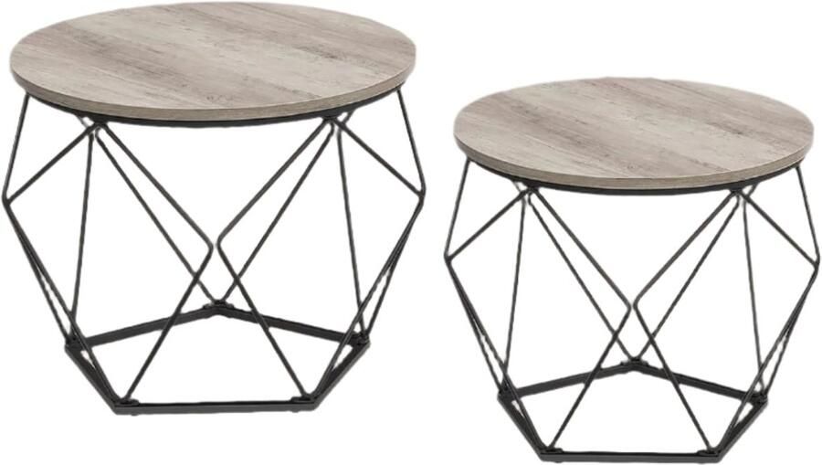 2 -delige set salontafel woonkamer tafel ronde tafels stevig staal grote 50x40 cm kleine 40x36 cm