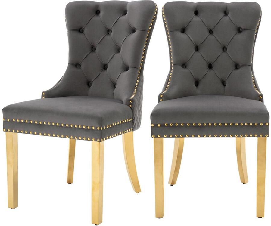 2-delige set stoelen eetstoelen loungestoelen multifunctionele stoelen met een uniek deurringontwerp op de diamantvormige rugleuning en knoopversieringen op de rugleuning 50 5 x 45 x 95 cm Grijs