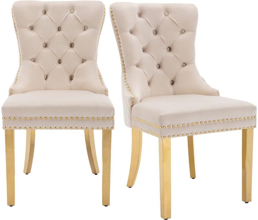 2-delige set stoelen eetstoelen loungestoelen multifunctionele stoelen met een uniek deurringontwerp op de diamantvormige rugleuning en knoopversieringen op de rugleuning 50 5 x 45 x 95 cm beige