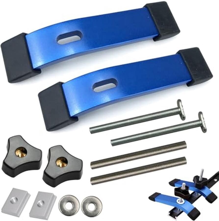2-delige Set Track Hold Down Klem Snelwerkende T-sleuf Klem met T-bouten en Schuif Aluminium Blauw