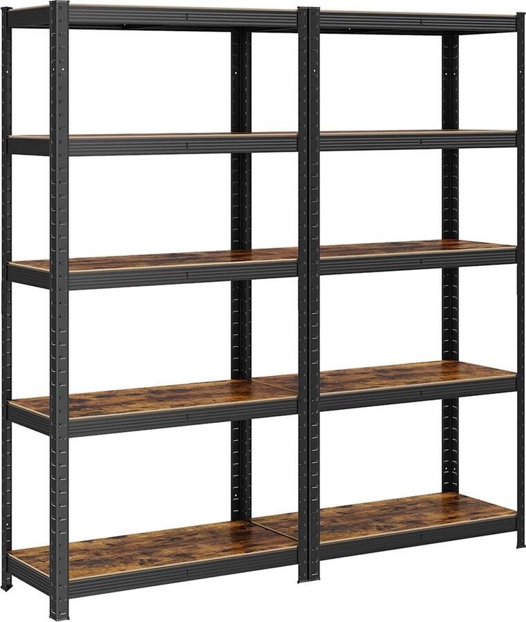 Rootz Living Rootz 2-delige staande plankenset Vintage bruin-zwart spaanplaatstaal 30 cm x 75 cm x 150 cm zwaar gebruik max. 650 kg capaciteit