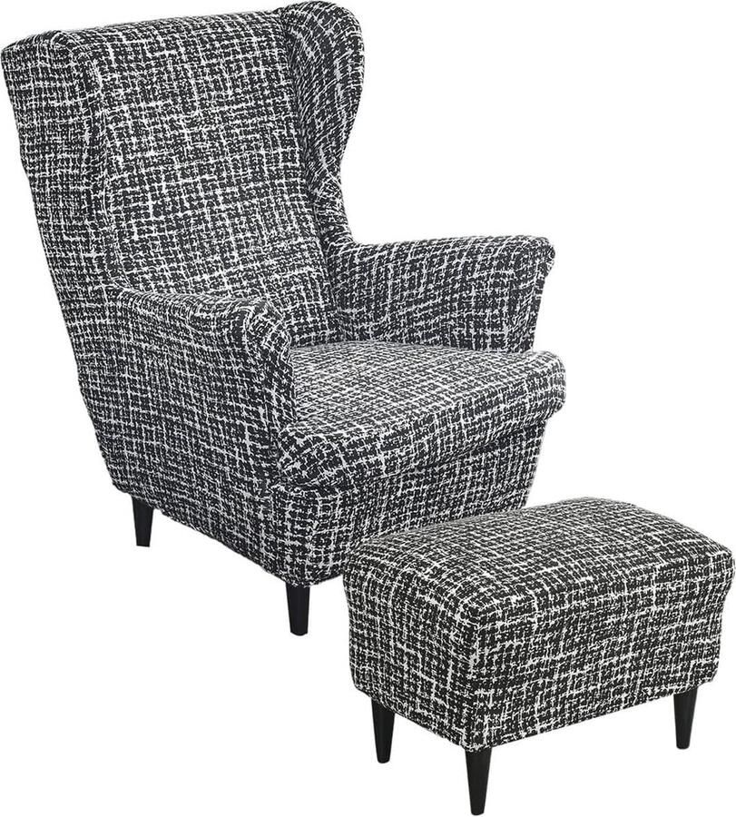 2-delige Stretch Wingback Stoel Hoes en Ottoman Hoes Set Machinewasbare Bescherming voor Vleugelstoelen