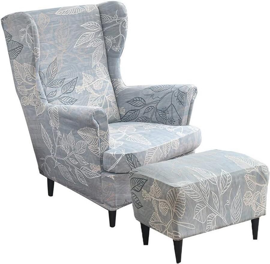 2-delige Vleugelstoelhoes met Ottomaanse hoes Wasbare hoes voor fauteuil stoel Slaapkamer of hotel Eenvoudige bladeren