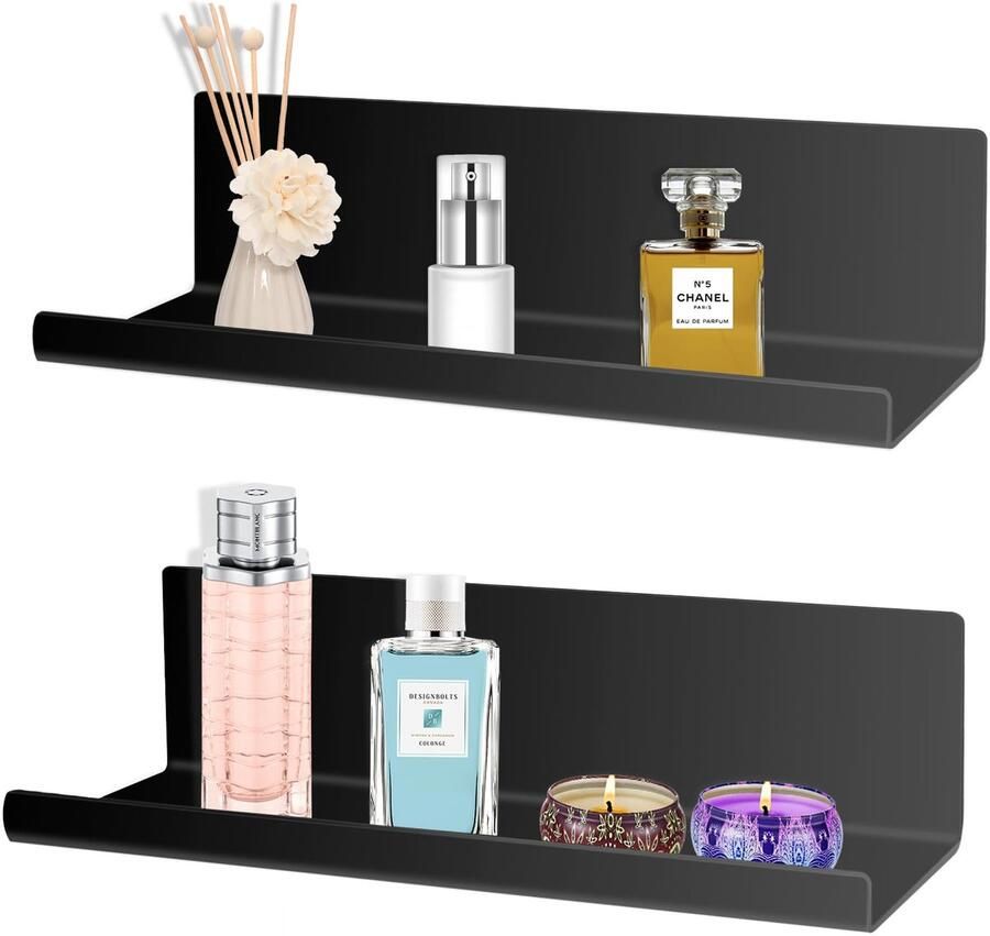 Collazoey 2-delige wandplank zonder boren wandplank van acryl biedt ruimte voor boeken en foto's wandplank voor thuisdecoratie geschikt voor keuken badkamer kantoor woonkamer zwart