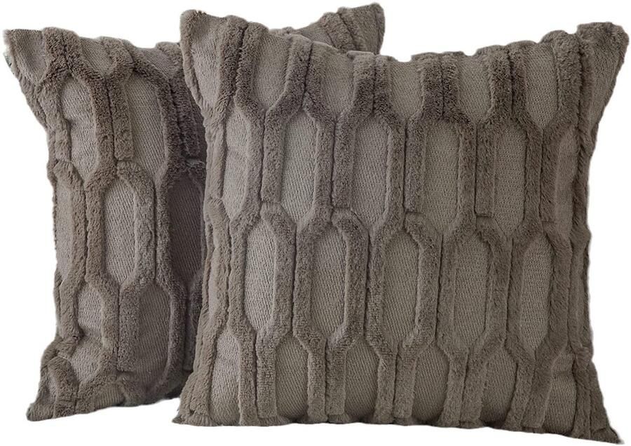 2-delige zachte korte fleece kussensloop 18x18 inch donkergrijze bohemian kussensloop fluwelen rugbekleding kussensloop geschikt voor bank woonkamer divan slaapbank