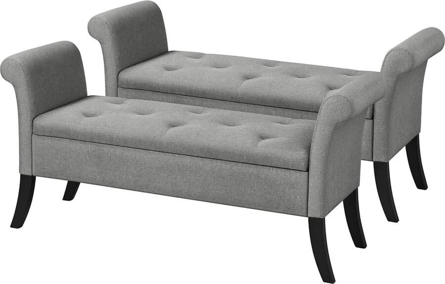 2-delige zitbank met opbergruimte opbergdoos zitkruk opvouwbaar zitkist met armleuningen max. belastbaarheid 300 kg bekleding van stof zithoogte 46 cm lichtgrijs - Foto 2