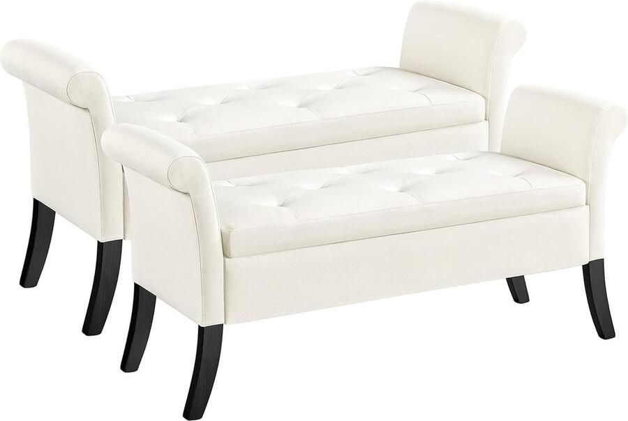 2-delige zitbank met opbergruimte opbergdoos zitkruk opvouwbaar zitkist met armleuningen max. belastbaarheid 300 kg bekleding van stof zithoogte 46 cm zuiver wit