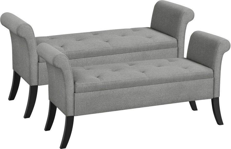 2-delige zitbank met opbergruimte opbergdoos zitkruk opvouwbaar zitkist met armleuningen max. belastbaarheid 300 kg bekleding van stof zithoogte 46 cm lichtgrijs