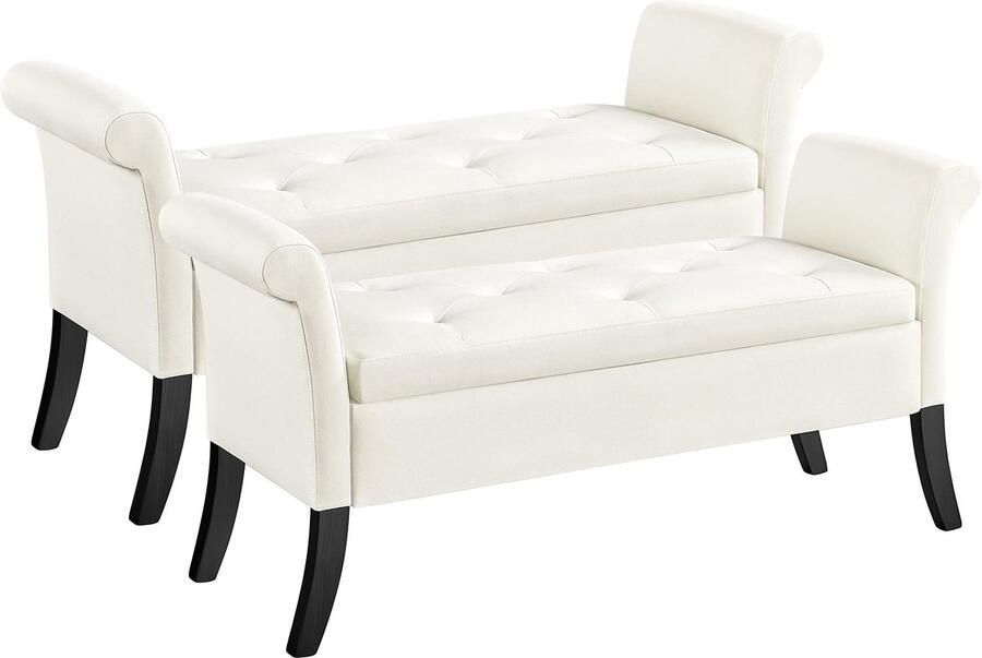 2-delige zitbank met opbergruimte opbergdoos zitkruk opvouwbaar zitkist met armleuningen max. belastbaarheid 300 kg bekleding van stof zithoogte 46 cm zuiver wit