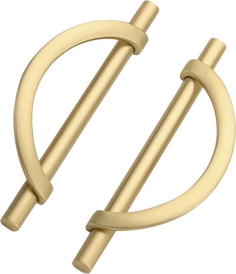 2 gouden kastgrepen 128 mm gatafstand 153×46×23mm Geborsteld messing Zinklegering Halvemaanvorm Geschikt voor keukens lades en kledingkasten