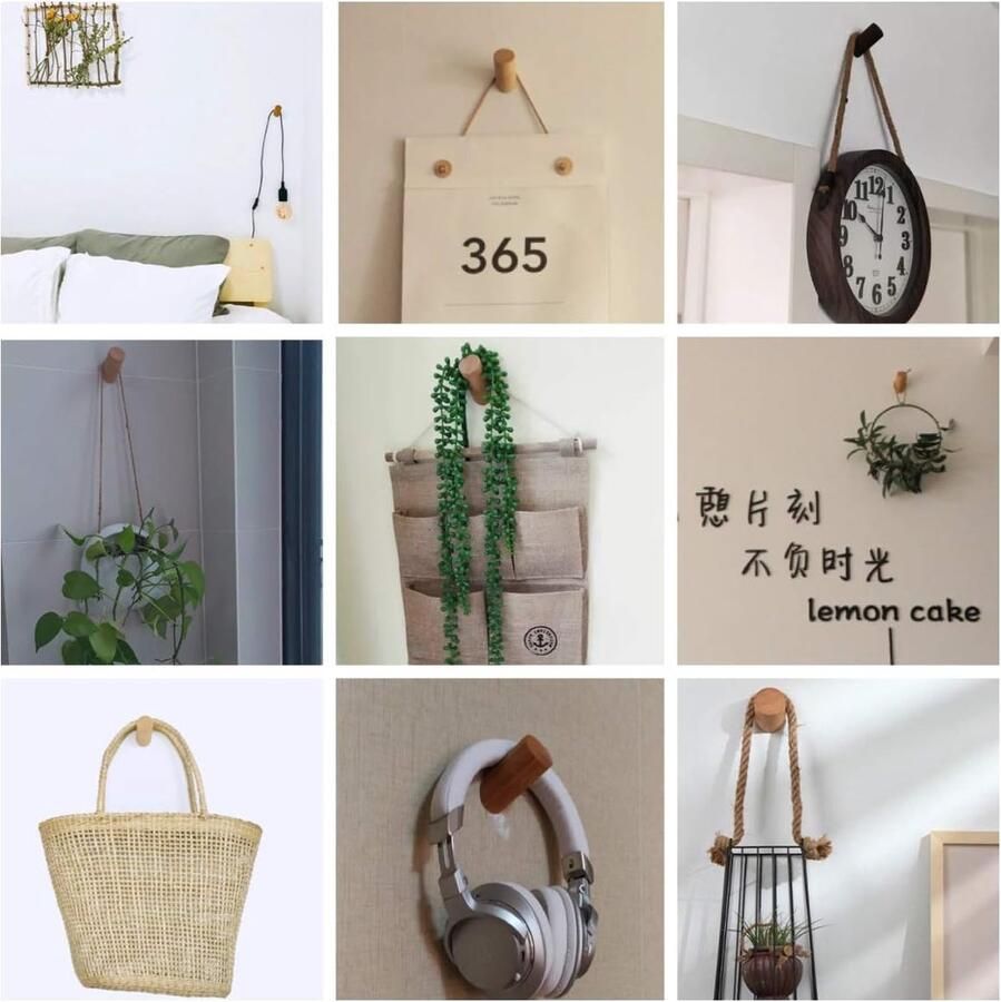 8 stuks wandhaken hout rond kledinghaken hout muur decoratieve garderobehaken hout vintage garderobe houten haken hoedhaken (beuken 8 cm 8p)