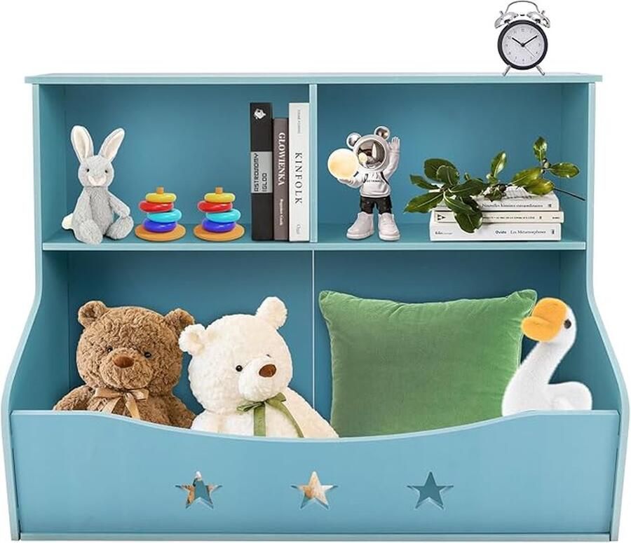 2-in-1 boekenkast speelgoedrek opbergorganizer voor kinderen boekenkast 2 niveaus boekenkast speelgoed boekenkast thuisbox kinderkamer hout blauw