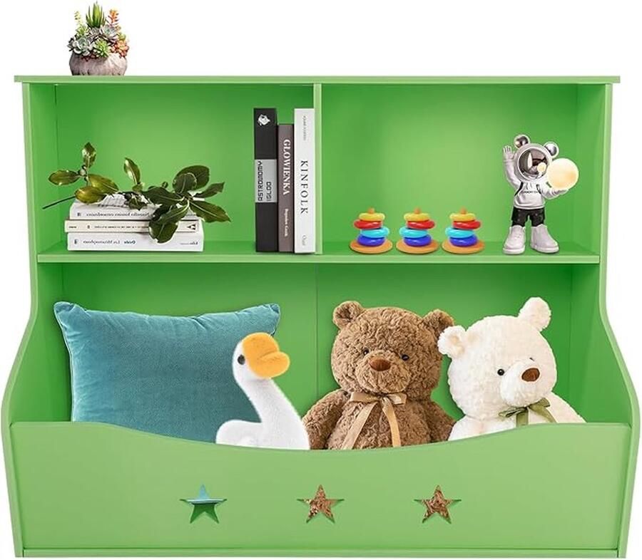 2-in-1 boekenkast speelgoedrek opbergorganizer voor kinderen boekenkast 2 niveaus speelgoed boekenkast thuisbox kinderkamer hout groen