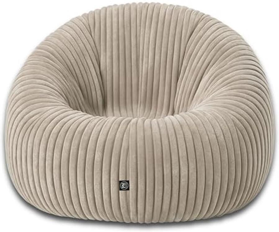 2-in-1 corduroy zitzak voor volwassenen en kinderen gaming zitzak met ritssluiting al gevuld ideaal om te zitten en liggen (crème Ø145 cm)