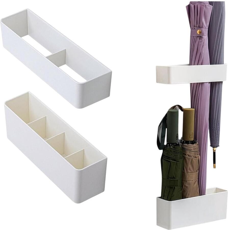 2-in-1 Paraplubak Wandmontage Paraplubak Klittenband Paraplu Opbergrek Ruimtebesparend Paraplubak Opbergdoos Geschikt voor thuis en op kantoor Wit 22*6cm