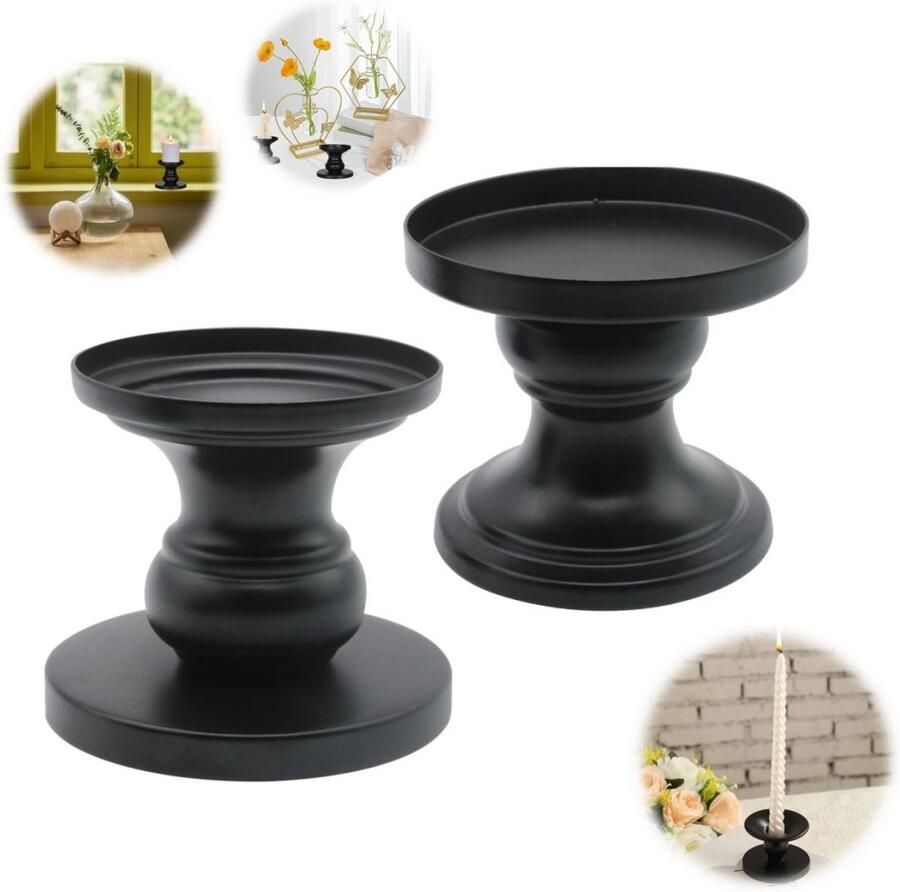 2 kandelaars tafeldecoraties kaarsenvoeten smeedijzeren tafelkandelaar aromatherapie kaarshouders geschikt voor bruiloften Kerstmis woonkamers feesten eettafels (8*7*6 5cm zwart)