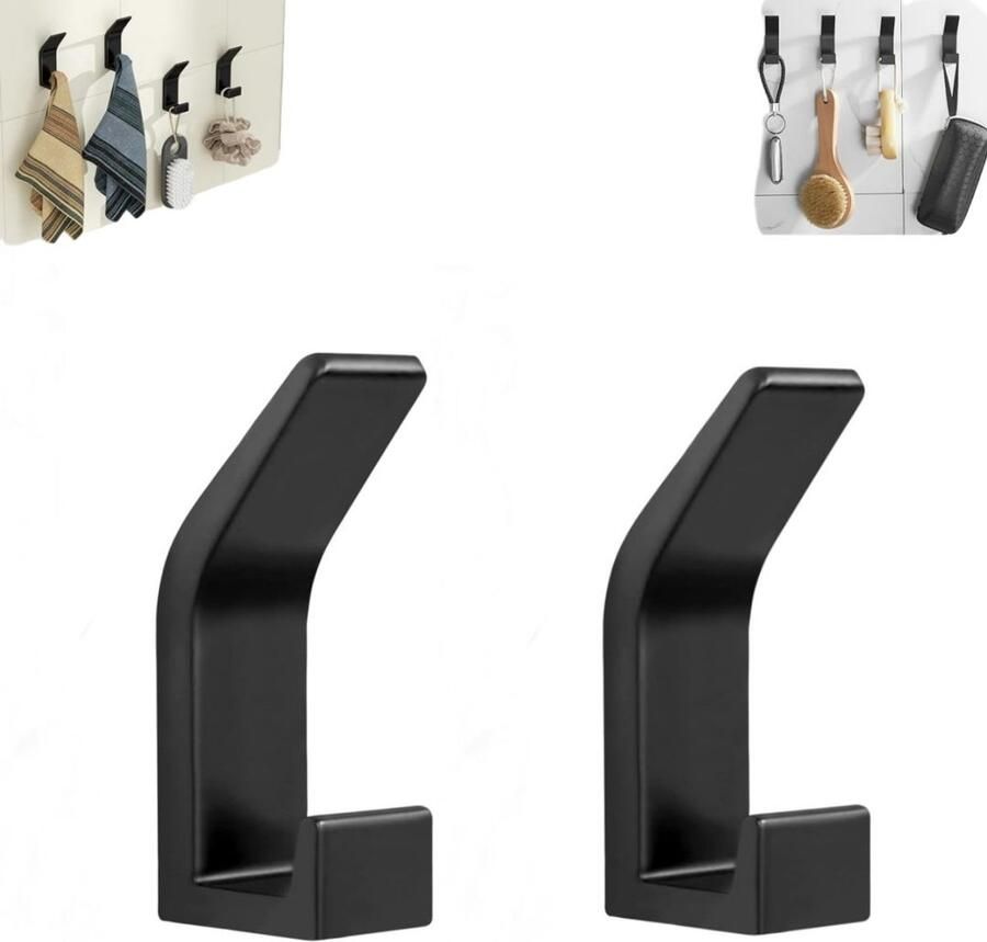 2 kledinghaken-zelfklevende handdoekhaken-wandhangerhaken-opvouwbare kledinghaken-hoedenhaakjes geschikt voor keukens badkamers deuren kasten gangen (2*7cm zwart)
