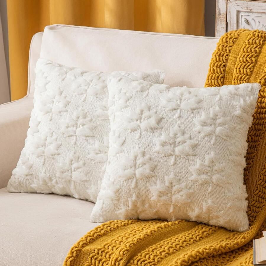 2 kussenslopen met esdoornblad in de herfststijl 45×45cm Geen vullingen inbegrepen Kussenslopen met boerderijdecoratie Perfecte herfstdecoratie met feestelijke decoratie voor banken bedden kamers en woonkamers