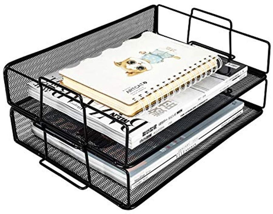 2 Laags A4 Mesh Stapelbare Bureau File Organiser Tijdschrift Houder en Papier Organizer Zwart