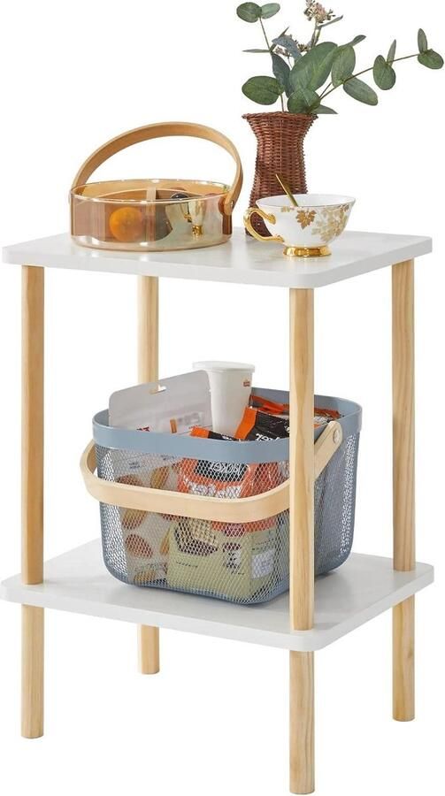 2-laags bijzettafel met opbergplank voor kleine ruimtes wit Bijzettafel